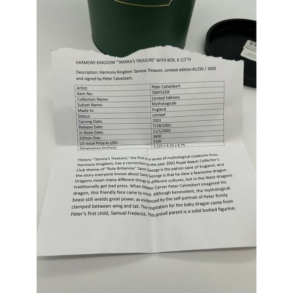 NIB Harmony Kingdom Tamira's Treasure Mom Baby Dragon 1290/3600 Collectible Mint - Picture 10 of 14